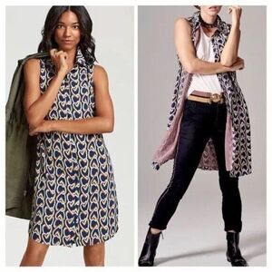 Cabi navy heart chain print amour sleeveless shirt dress XS